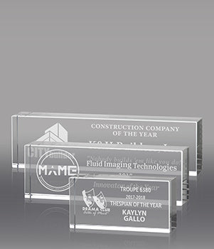1.25 inch Thick Crystal Horizontal Blocks- Engraved