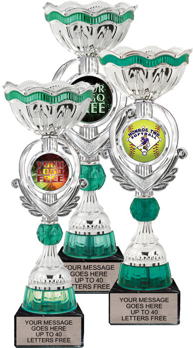Silver Metal Custom Insert Riser Cups with Emerald Accents