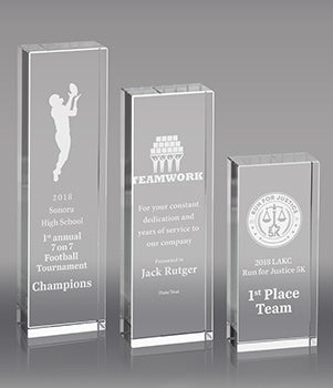 1.25 inch Thick Crystal Vertical Blocks- Engraved