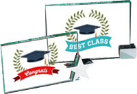 Custom Jade Glass Awards with Corner Stand- Color