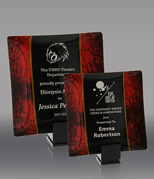 Engravable Crimson Rectangle Glass Trays
