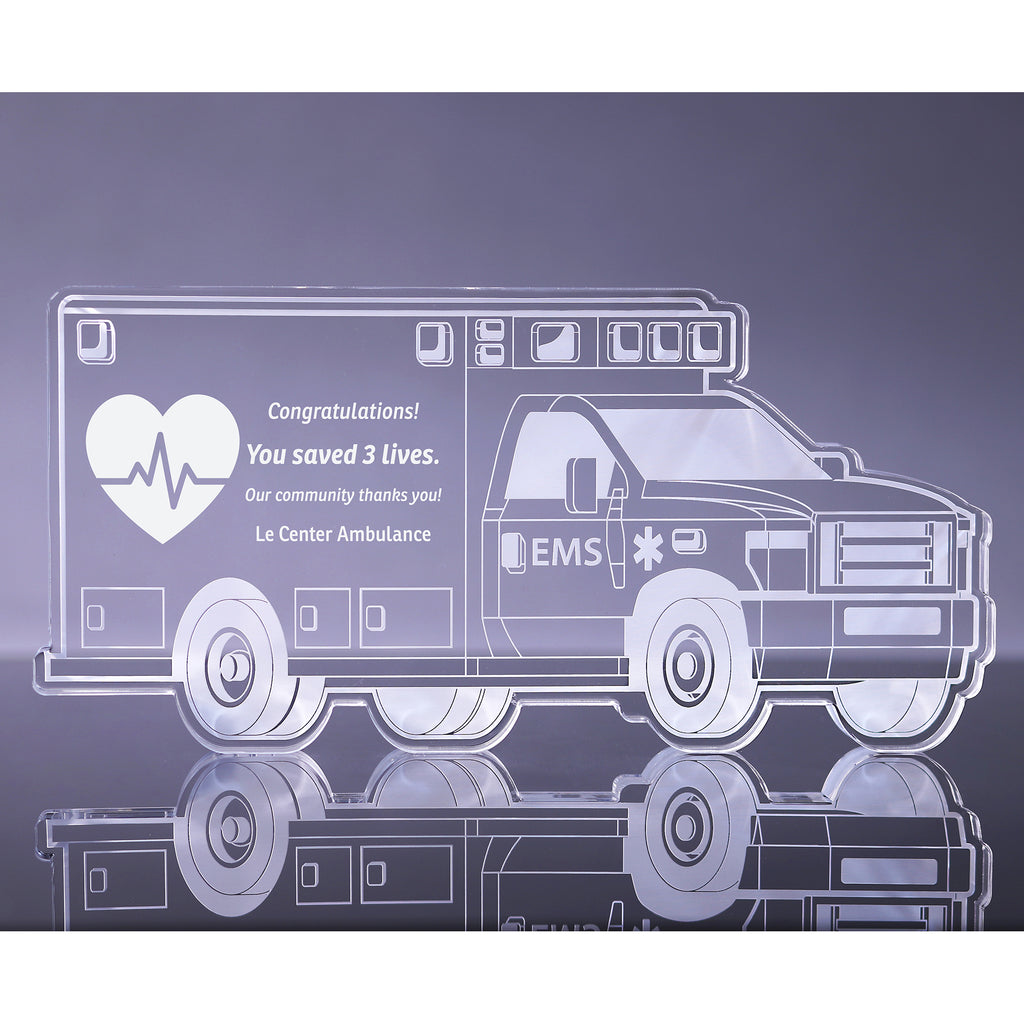 1 inch Thick Ambulance Acrylic Awards - Engraved
