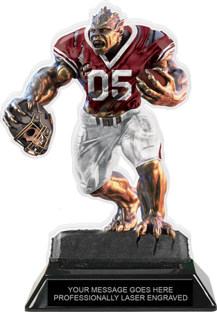 Beast Football Choose Your Number Acrylic Trophy - 7 inch Maroon [TACR7-BST-FB-MRN-Q]