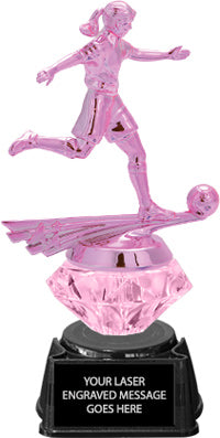 Soccer Pink Metallic Diamond Riser Trophy on Synthetic Regal Base [TDRPNK8-SC]