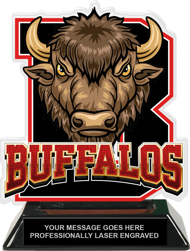 Buffalos Mascot Colorix-T Acrylic Trophy - 6.25 inch Red [TACR6-MSCT-BUF-RED-Q]