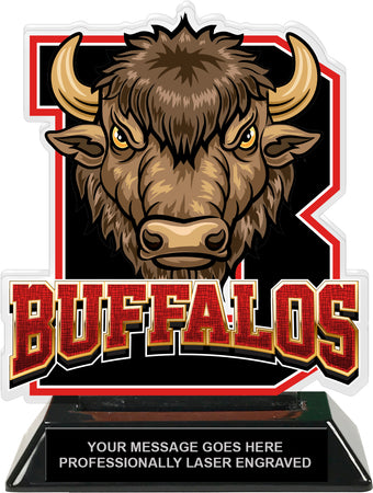 Buffalos Mascot Colorix-T Acrylic Trophy - 6.25 inch Red [TACR6-MSCT-BUF-RED-Q]