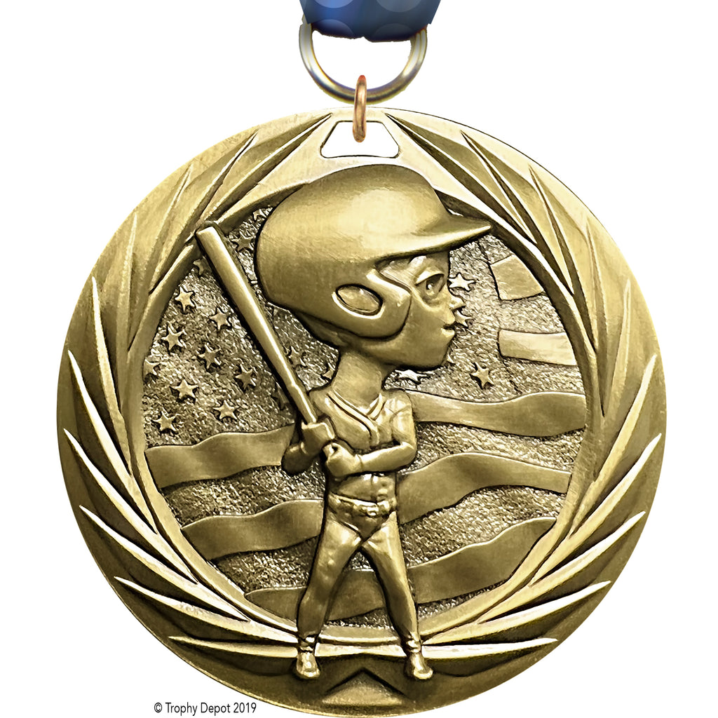 Baseball Male Youth 1.75 inch Blade 3D Diecast Medal [MBD1-BSYM]