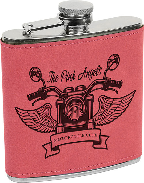 Laserable Leatherette 6 oz Flask- Pink [FLSKJ-622]