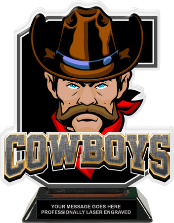 Cowboys Mascot Colorix-T Acrylic Trophy - 8.25 inch Black [TACR8-MSCT-CWBY-BLK-Q]
