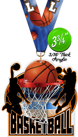 Basketball Colorix-M Acrylic Medal - 3.75 inch [MACR375-BK-Q]
