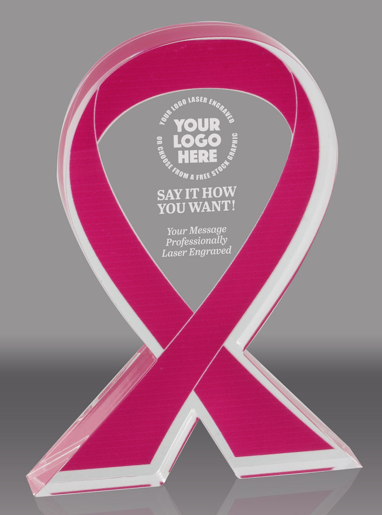 Pink Awareness Ribbon Acrylic Award - 6 inch [ATRIB-PNK-6-Q]