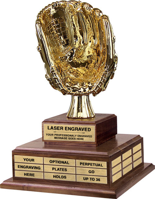 Gold Baseball Glove Twin Tier Perpetual Trophy [TPP2L-PD-BSG]