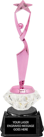 Reach For The Stars Pink Metallic Diamond Riser Trophy on Synthetic Regal Base [TDRPNK8-RFTSL]