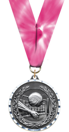 Volleyball Diecast Medal with Diamond Cut Border- Silver [MM2DC-VB-S]