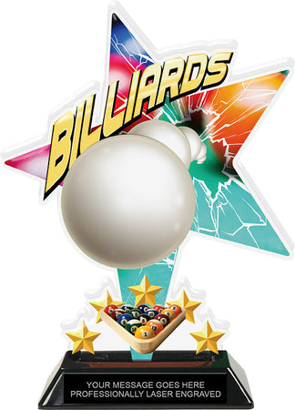 Billiards Shattered Star Colorix Acrylic Trophy- 8.5 inch [TACR85-STR-BL-Q]