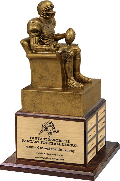 Jumbo Gold Finish Armchair Fantasy Football Sculpture on Walnut Base 1 [GWBFFB-14P]