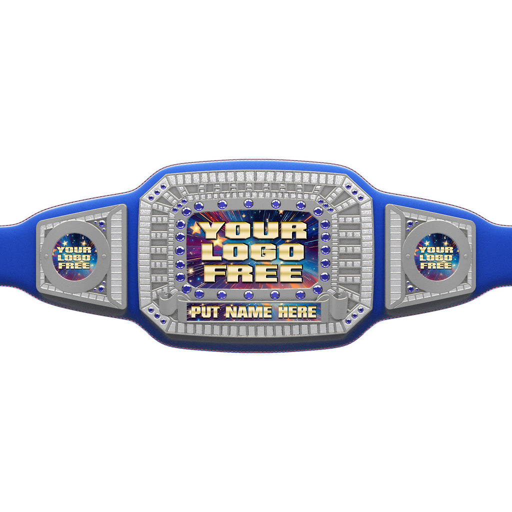 52 inch Custom Champion Award Belt - Blue & Silver [CXAB-52-BLU-S]