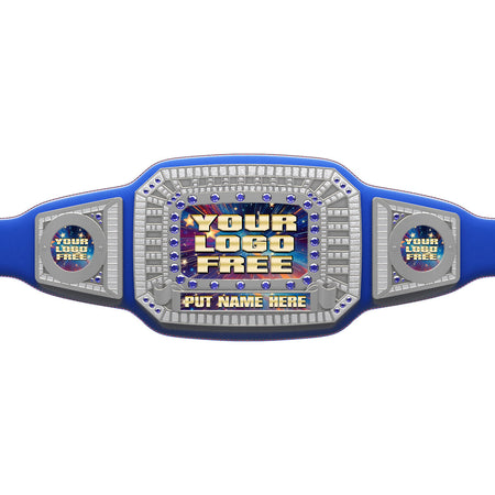 52 inch Custom Champion Award Belt - Blue & Silver [CXAB-52-BLU-S]
