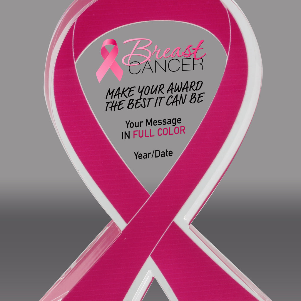 Pink Awareness Ribbon Acrylic Awards - Color