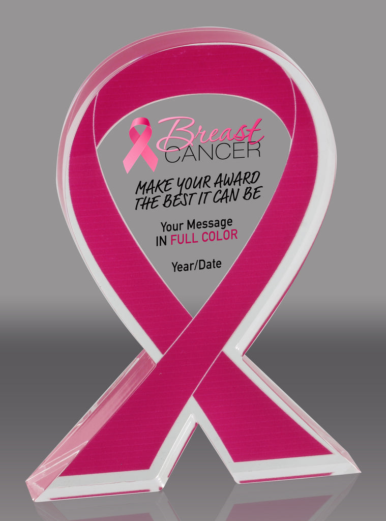 Custom Pink Awareness Ribbon Acrylic Award - 5 inch [ATRIB-PNK-5-FC-Q]