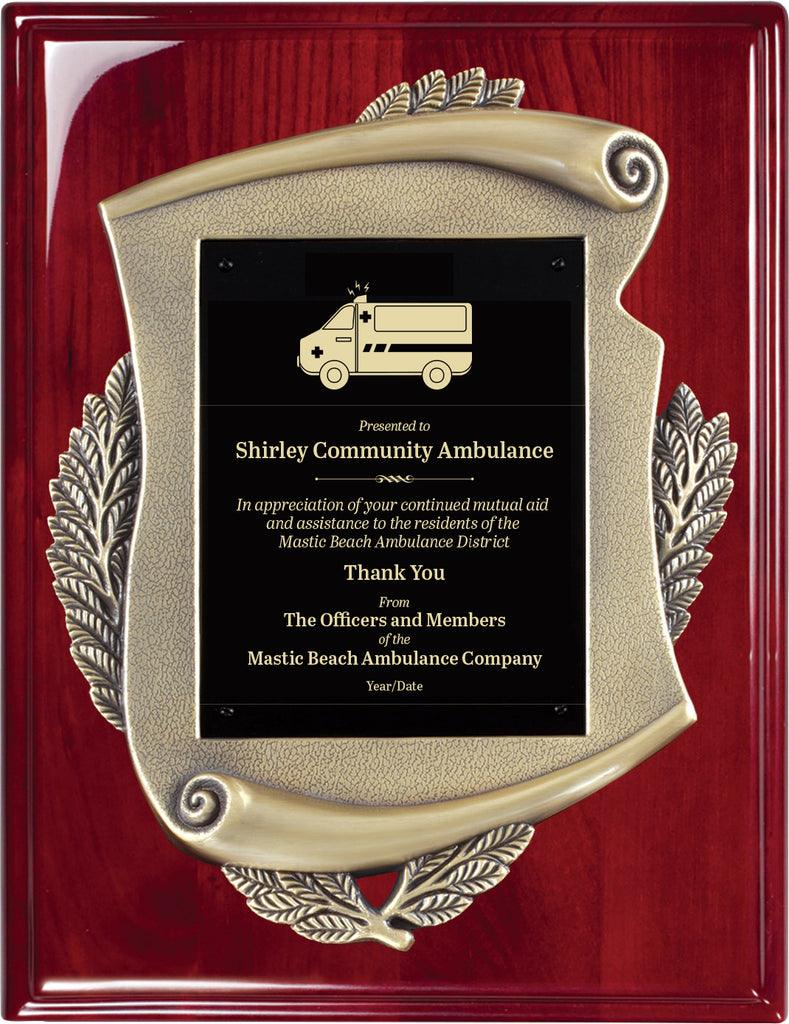 Antique Gold Metal Casted Scroll on a Rosewood Piano Finish 9"x12"Plaque [PM108-912]