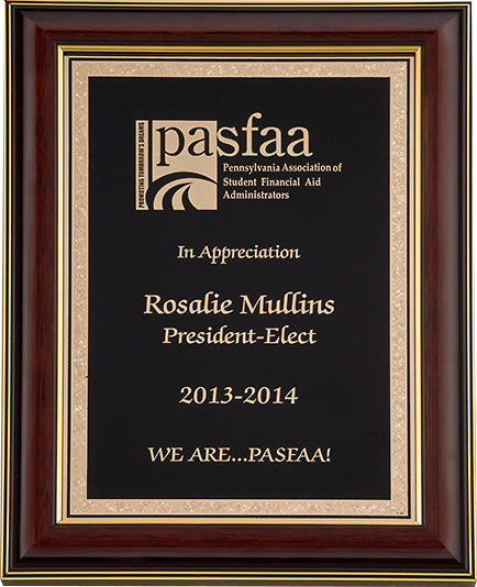 High Gloss Mahogany Stained Plaque with Gold Florentine Border [TDP5303]