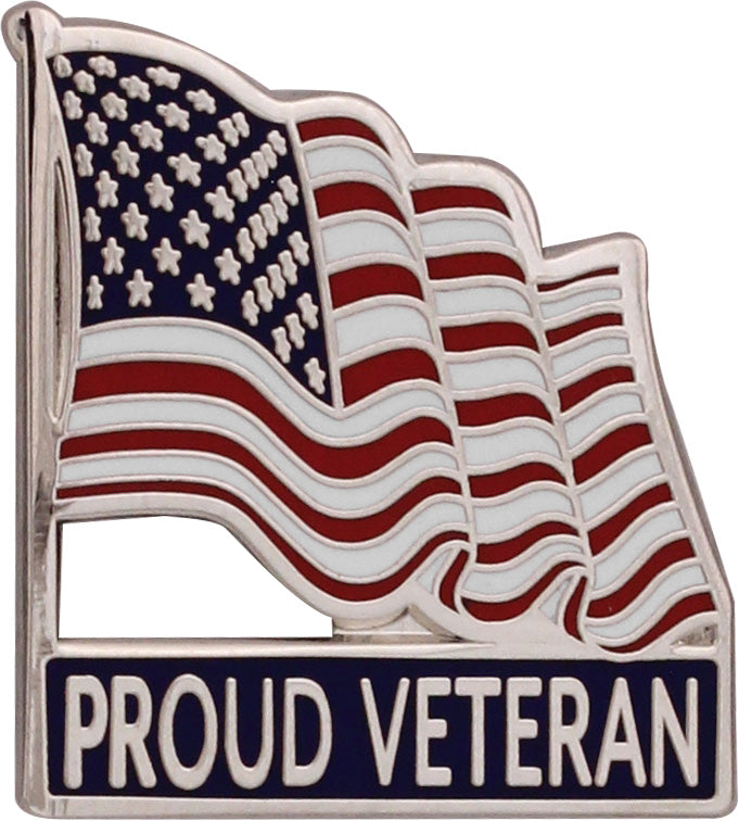 Proud to be a Veteran American Flag Pin- Silver [PVET4-S]