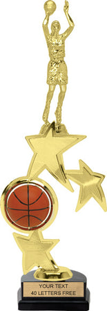 Basketball Triple Star Spinning Riser Trophy w/ Figurine [TTSS13-BK]