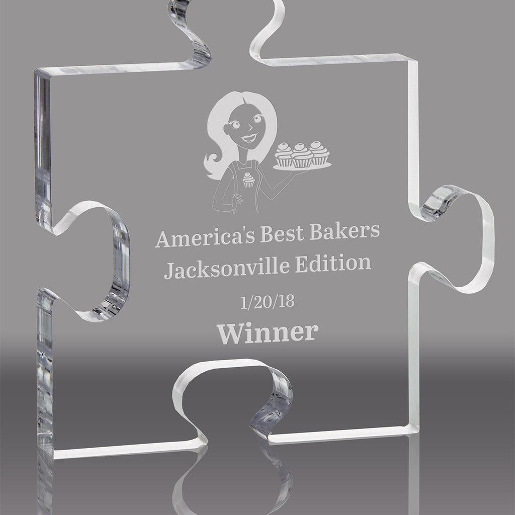 Puzzle Piece Clear Acrylic Awards- Engraved