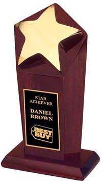 Rosewood Stained Desktop Award with Gold Metal Accents [STRS9]