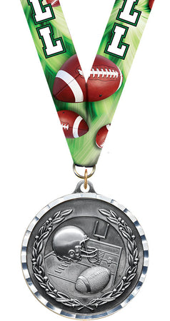 Football Diecast Medal with Diamond Cut Border- Silver [MM2DC-FB-S]