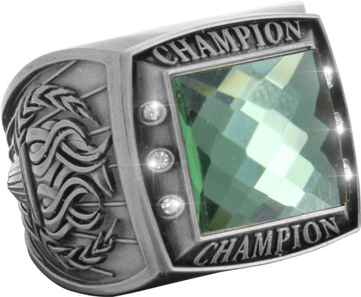Championship Ring with Green Center Stone- Silver [RGSJ-S-CHMP-GRN]