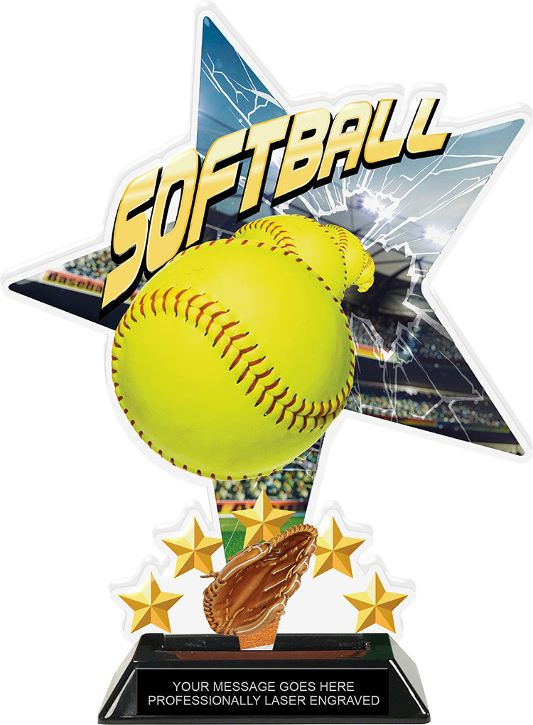 Softball Shattered Star Colorix Acrylic Trophy- 10 inch [TACR10-STR-SB-Q]