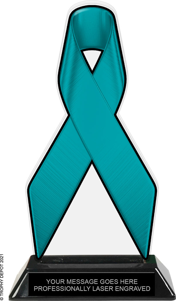 Teal Ribbon Colorix-T Acrylic Trophy - 8 inch [TACR8-RBN-TEAL-Q]