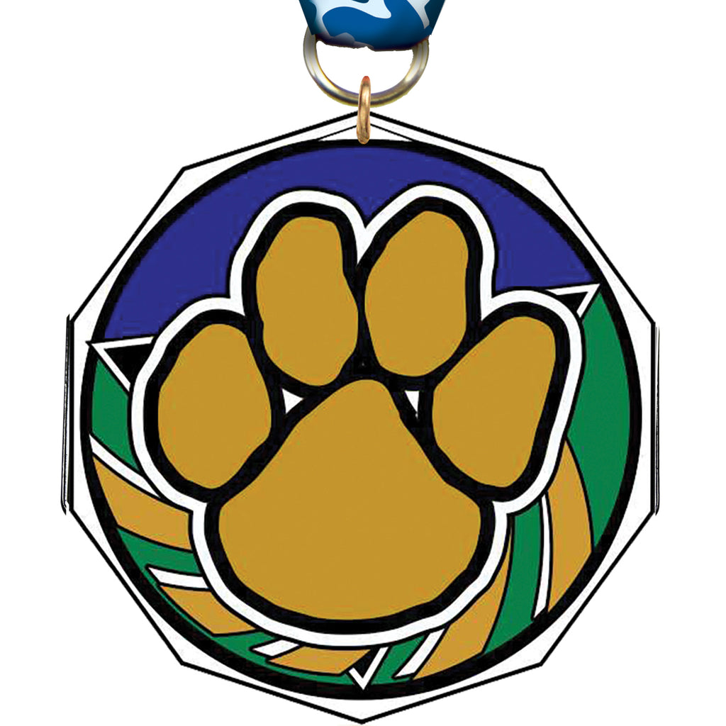 Paw Print Decagon Painted Medal [MDCM2-PAW]