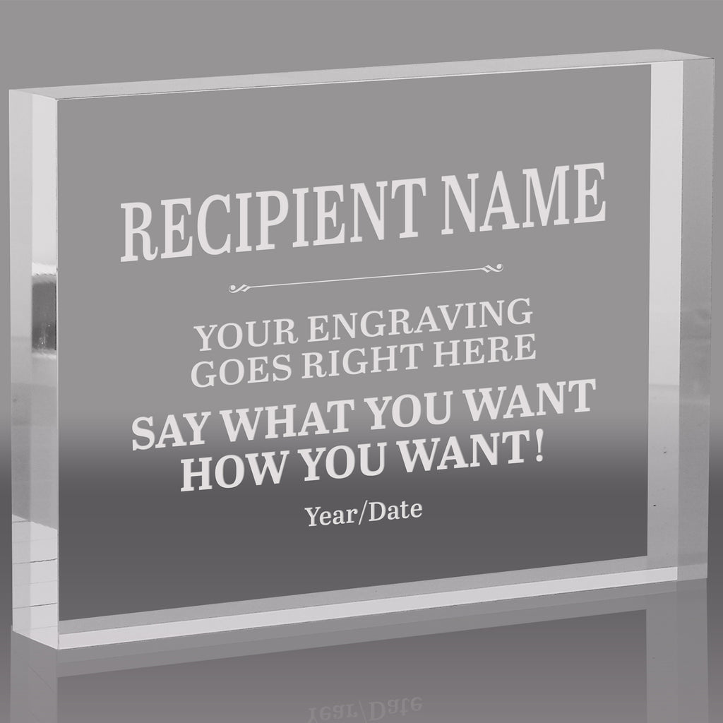 1 inch Thick Horizontal Clear Acrylic Blocks - Engraved