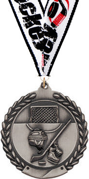 2.75 in Hockey Wreath Framed Medal- Silver [M311-HK-S]