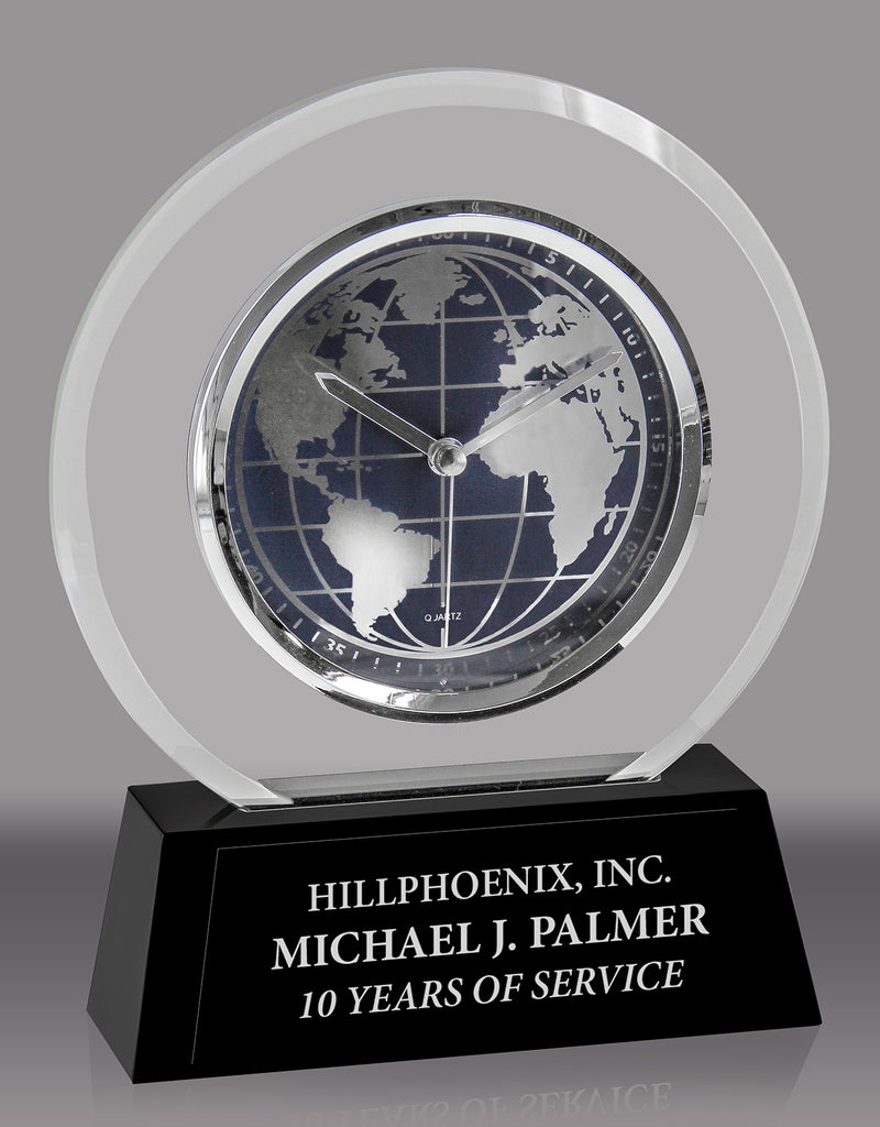 Glass Clock with World Dial on Black High Gloss Base [TDCWC1039]