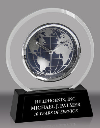 Glass Clock with World Dial on Black High Gloss Base [TDCWC1039]