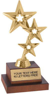 Gold Triple Star Figure on Wood Base Trophy [TWB-TS-G]