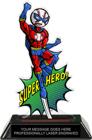 Baseball Male Super Hero Acrylic Trophy- 8 inch [TACR8-SH-BS-Q]