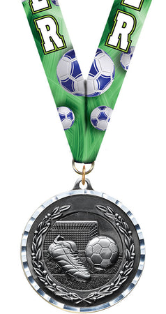 Soccer Diecast Medal with Diamond Cut Border- Silver [MM2DC-SC-S]