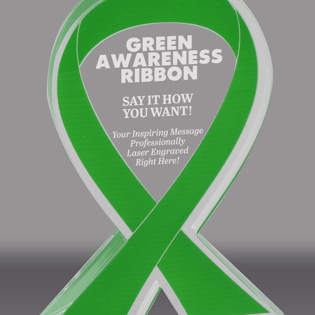 Green Awareness Ribbon Acrylic Awards - Engraved