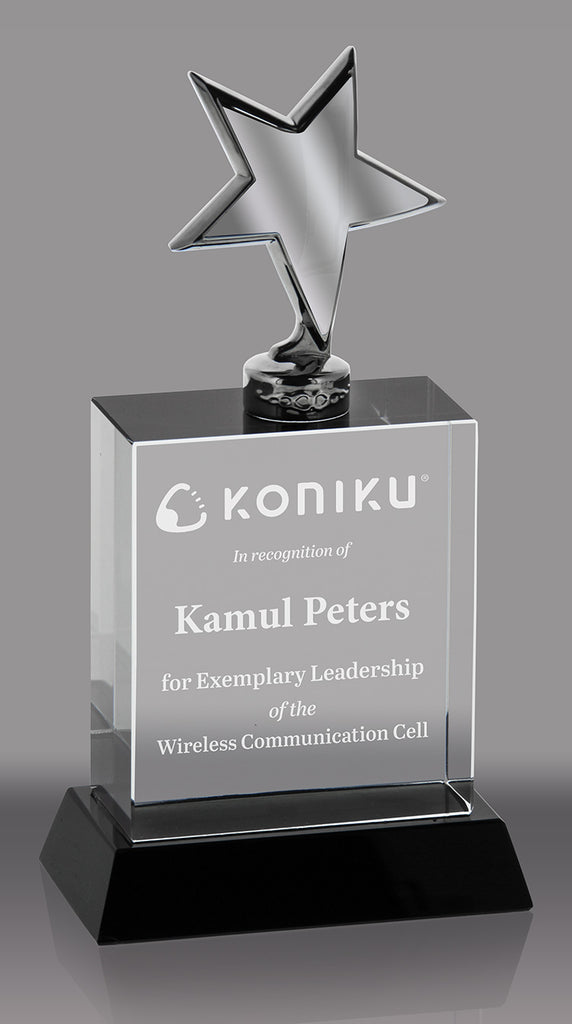 Silver Metal Star on Optical Crystal Block - 5.75 inch [CP961-5]