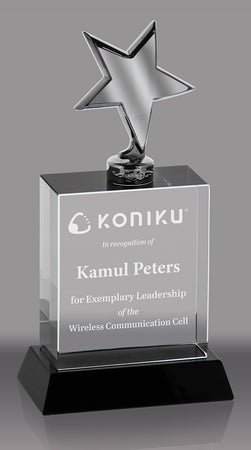 Silver Metal Star on Optical Crystal Block - 5.75 inch [CP961-5]