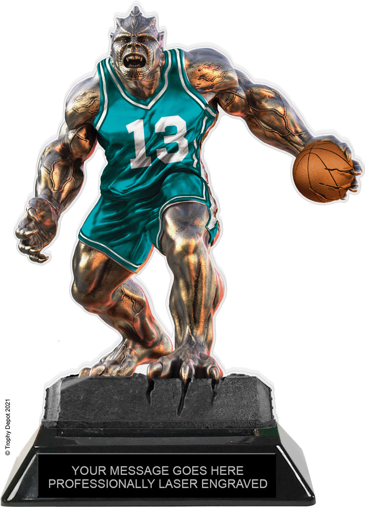 Beast Basketball Choose Your Number Acrylic Trophy - 7 inch Teal [TACR7-BST-BK-TEAL-Q]