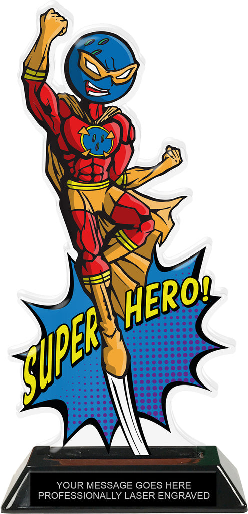 Bowling Male Super Hero Acrylic Trophy- 10 inch [TACR10-SH-BWLM-Q]