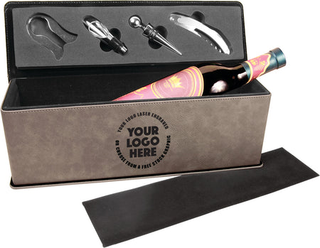 Leatherette Single Wine Box with Tools- Gray [GWJBX75]