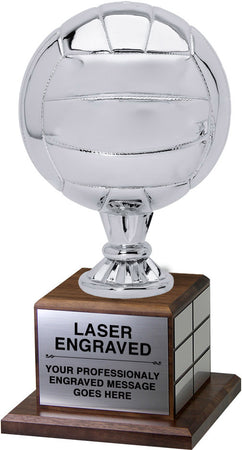 Full Size Silver Finish Volleyball Trophy on Genuine Walnut Base [TPP1L-3217-VB]