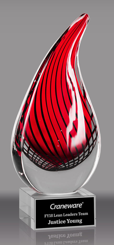 Red Teardrop Art Glass Award 9" AGM2249-9